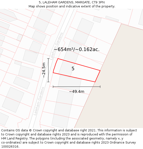 5, LALEHAM GARDENS, MARGATE, CT9 3PN: Plot and title map