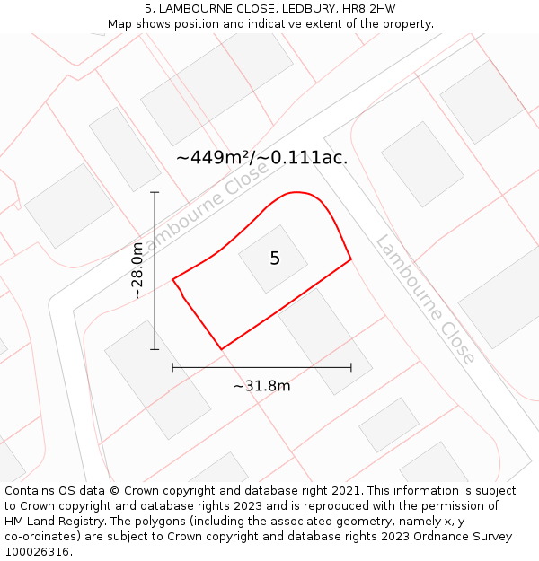 5, LAMBOURNE CLOSE, LEDBURY, HR8 2HW: Plot and title map