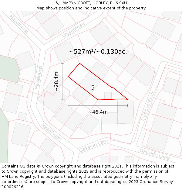 5, LAMBYN CROFT, HORLEY, RH6 9XU: Plot and title map