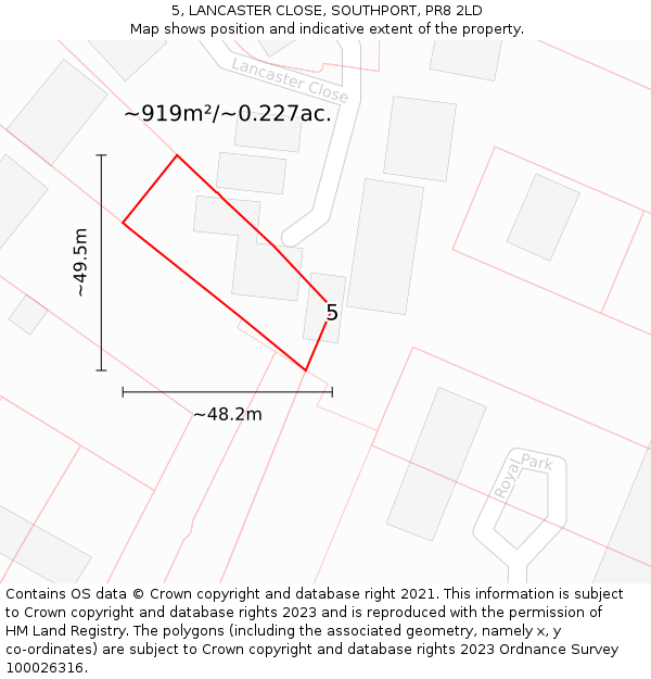 5, LANCASTER CLOSE, SOUTHPORT, PR8 2LD: Plot and title map