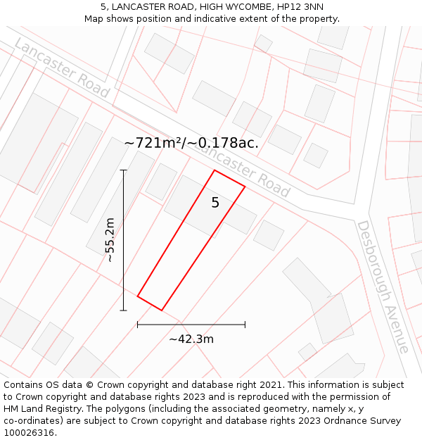 5, LANCASTER ROAD, HIGH WYCOMBE, HP12 3NN: Plot and title map