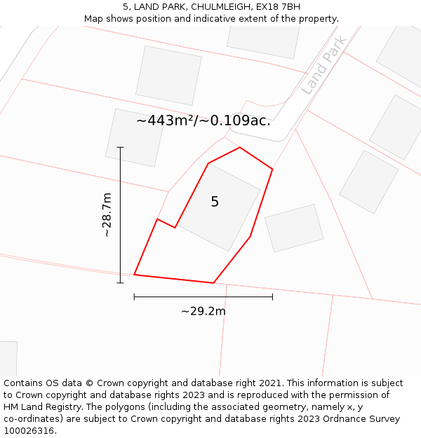 5, LAND PARK, CHULMLEIGH, EX18 7BH: Plot and title map