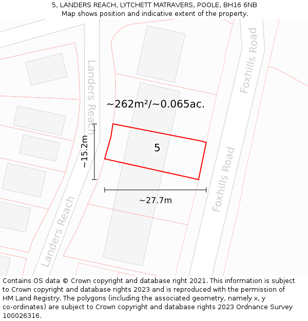 5, LANDERS REACH, LYTCHETT MATRAVERS, POOLE, BH16 6NB: Plot and title map