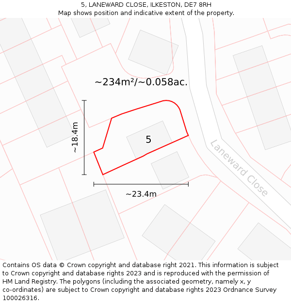 5, LANEWARD CLOSE, ILKESTON, DE7 8RH: Plot and title map