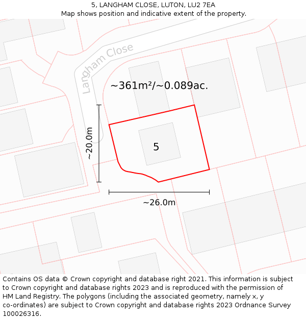 5, LANGHAM CLOSE, LUTON, LU2 7EA: Plot and title map