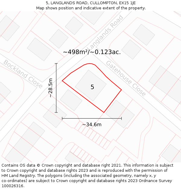 5, LANGLANDS ROAD, CULLOMPTON, EX15 1JE: Plot and title map