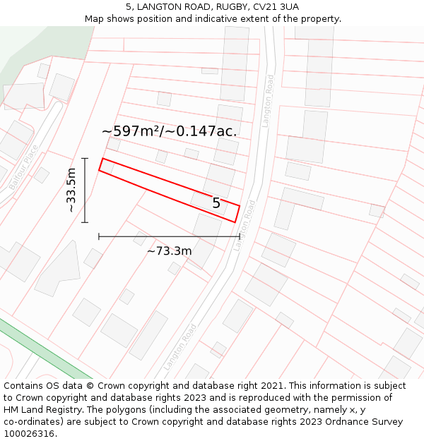 5, LANGTON ROAD, RUGBY, CV21 3UA: Plot and title map