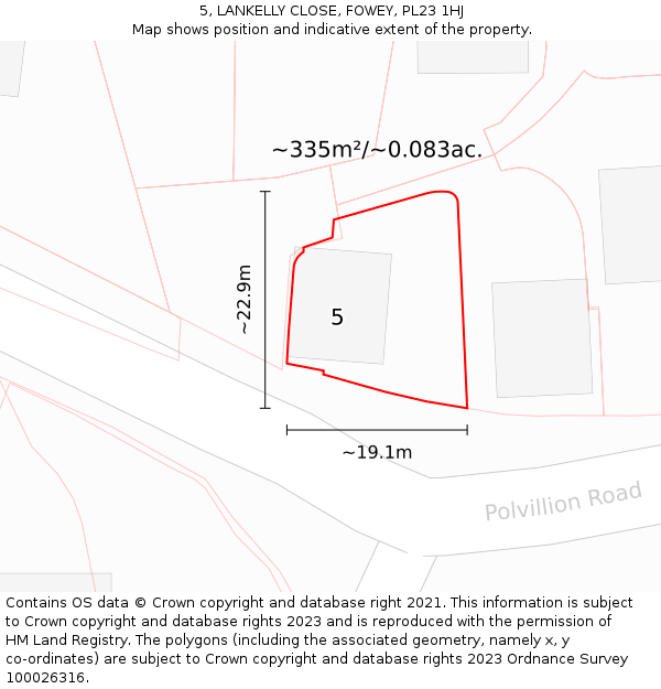5, LANKELLY CLOSE, FOWEY, PL23 1HJ: Plot and title map