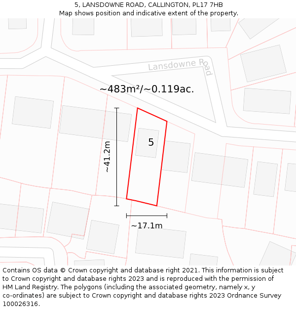 5, LANSDOWNE ROAD, CALLINGTON, PL17 7HB: Plot and title map