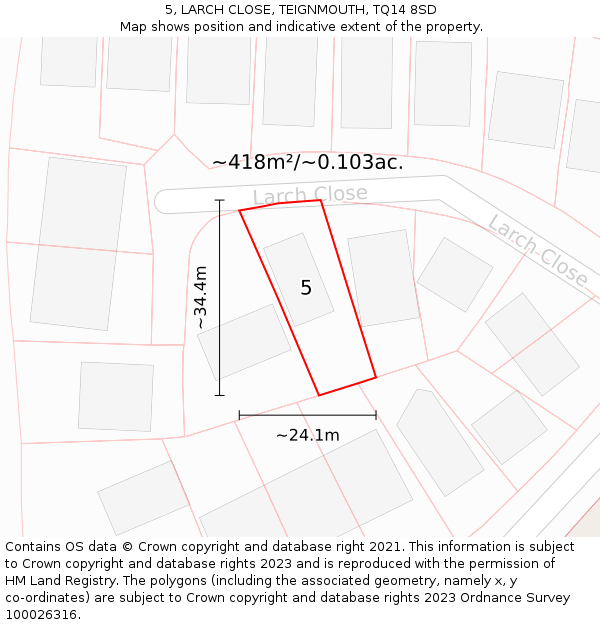 5, LARCH CLOSE, TEIGNMOUTH, TQ14 8SD: Plot and title map