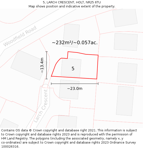 5, LARCH CRESCENT, HOLT, NR25 6TU: Plot and title map