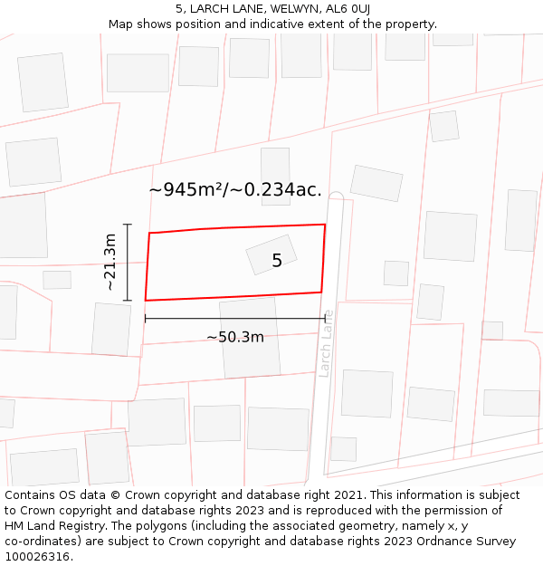 5, LARCH LANE, WELWYN, AL6 0UJ: Plot and title map