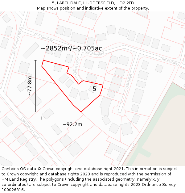 5, LARCHDALE, HUDDERSFIELD, HD2 2FB: Plot and title map