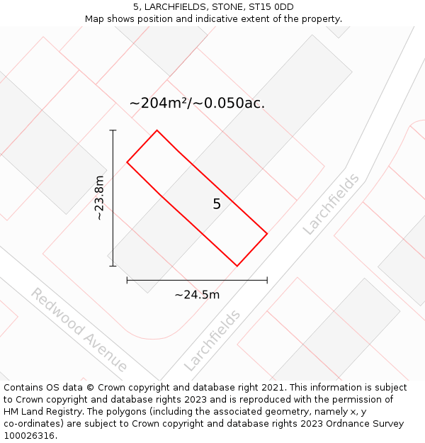 5, LARCHFIELDS, STONE, ST15 0DD: Plot and title map