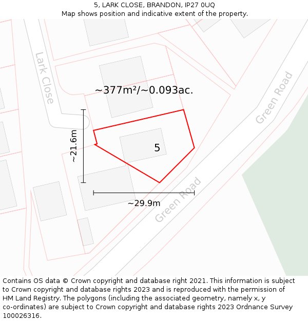 5, LARK CLOSE, BRANDON, IP27 0UQ: Plot and title map