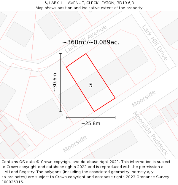 5, LARKHILL AVENUE, CLECKHEATON, BD19 6JR: Plot and title map