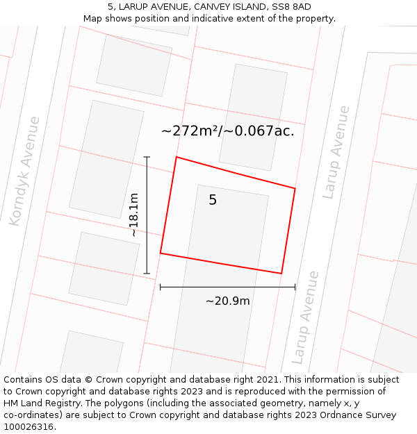 5, LARUP AVENUE, CANVEY ISLAND, SS8 8AD: Plot and title map