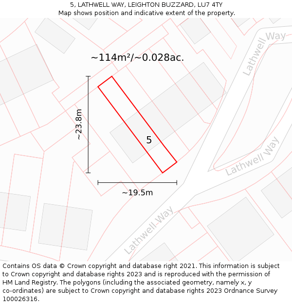 5, LATHWELL WAY, LEIGHTON BUZZARD, LU7 4TY: Plot and title map