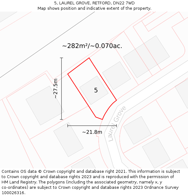 5, LAUREL GROVE, RETFORD, DN22 7WD: Plot and title map