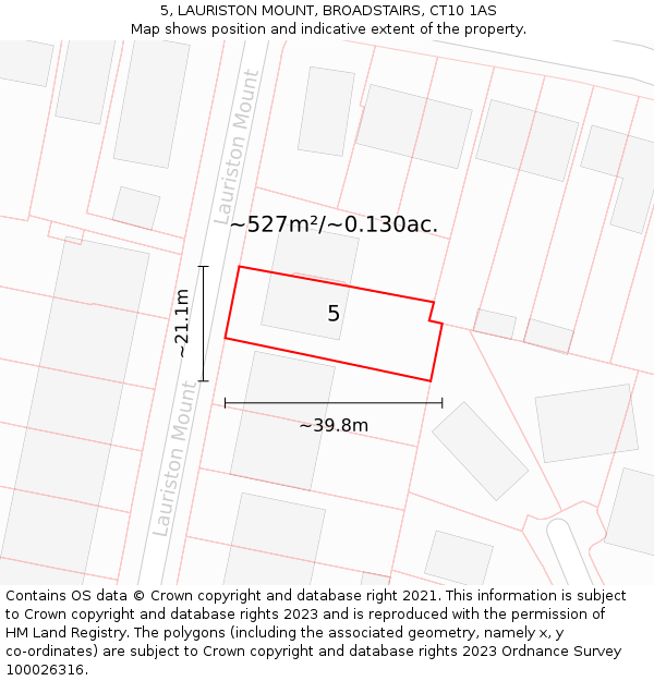 5, LAURISTON MOUNT, BROADSTAIRS, CT10 1AS: Plot and title map