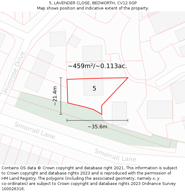 5, LAVENDER CLOSE, BEDWORTH, CV12 0GP: Plot and title map