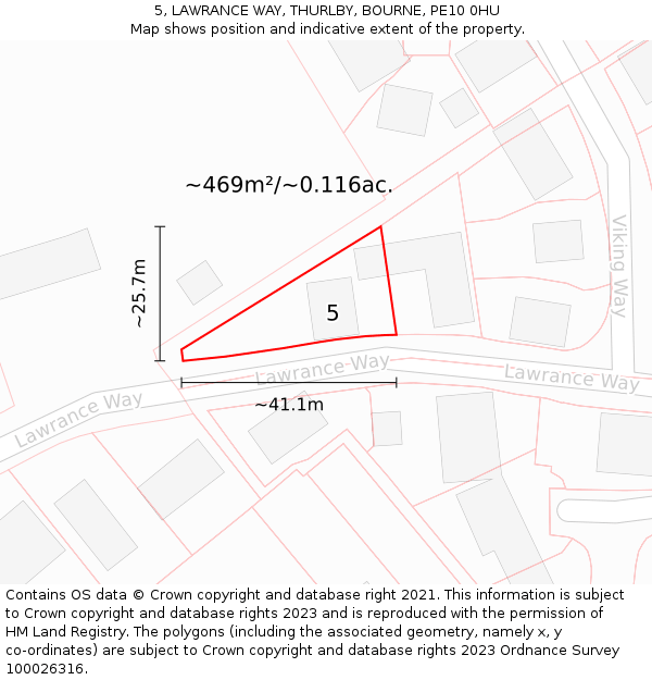 5, LAWRANCE WAY, THURLBY, BOURNE, PE10 0HU: Plot and title map