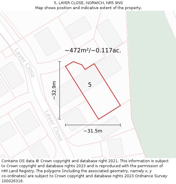 5, LAYER CLOSE, NORWICH, NR5 9NS: Plot and title map