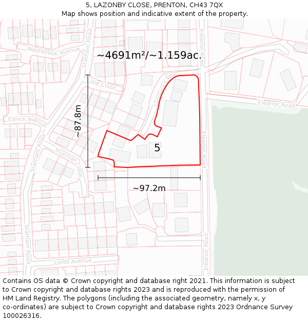 5, LAZONBY CLOSE, PRENTON, CH43 7QX: Plot and title map