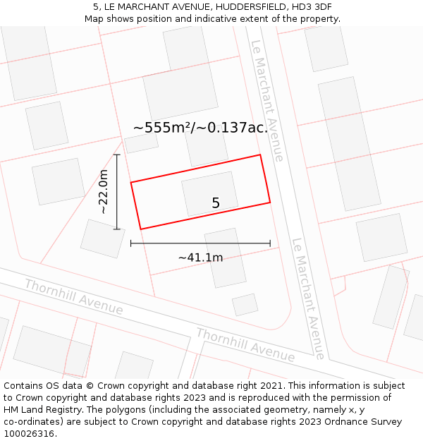 5, LE MARCHANT AVENUE, HUDDERSFIELD, HD3 3DF: Plot and title map