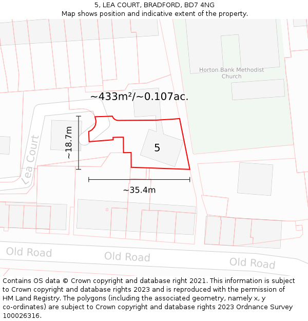 5, LEA COURT, BRADFORD, BD7 4NG: Plot and title map