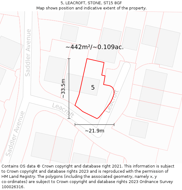 5, LEACROFT, STONE, ST15 8GF: Plot and title map