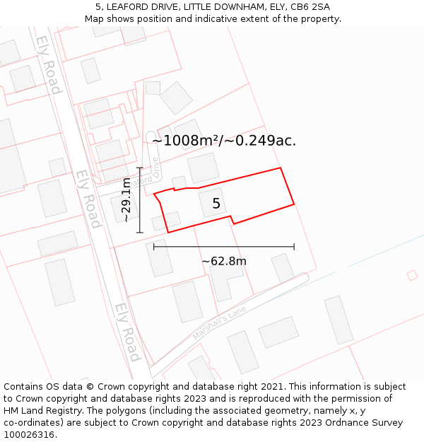 5, LEAFORD DRIVE, LITTLE DOWNHAM, ELY, CB6 2SA: Plot and title map