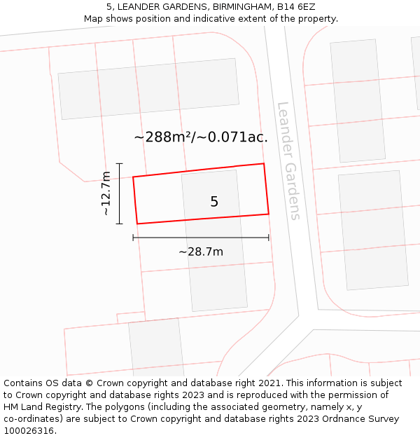 5, LEANDER GARDENS, BIRMINGHAM, B14 6EZ: Plot and title map