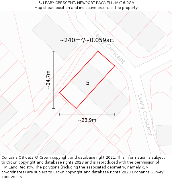 5, LEARY CRESCENT, NEWPORT PAGNELL, MK16 9GA: Plot and title map