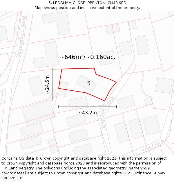 5, LEDSHAM CLOSE, PRENTON, CH43 9ED: Plot and title map