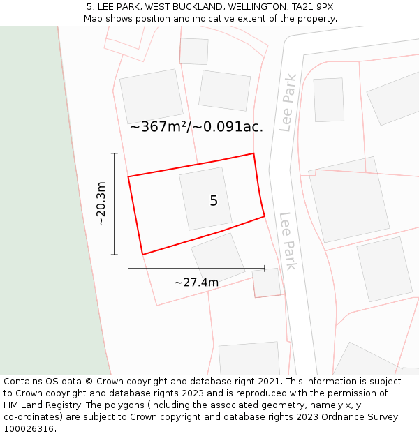 5, LEE PARK, WEST BUCKLAND, WELLINGTON, TA21 9PX: Plot and title map