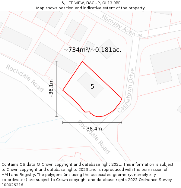 5, LEE VIEW, BACUP, OL13 9RF: Plot and title map