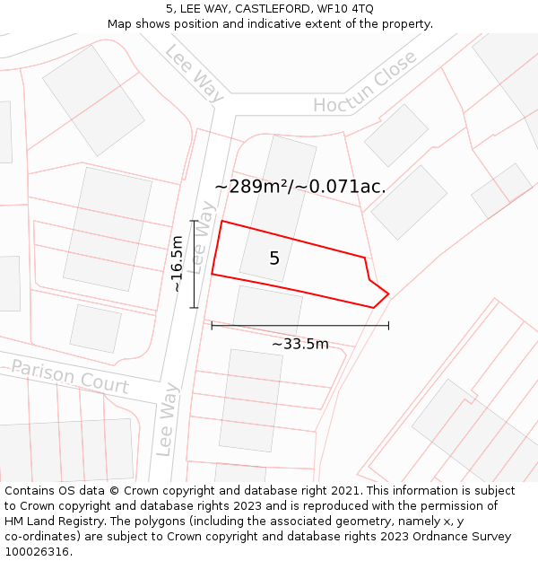 5, LEE WAY, CASTLEFORD, WF10 4TQ: Plot and title map