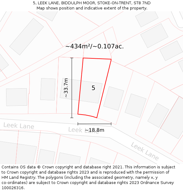 5, LEEK LANE, BIDDULPH MOOR, STOKE-ON-TRENT, ST8 7ND: Plot and title map