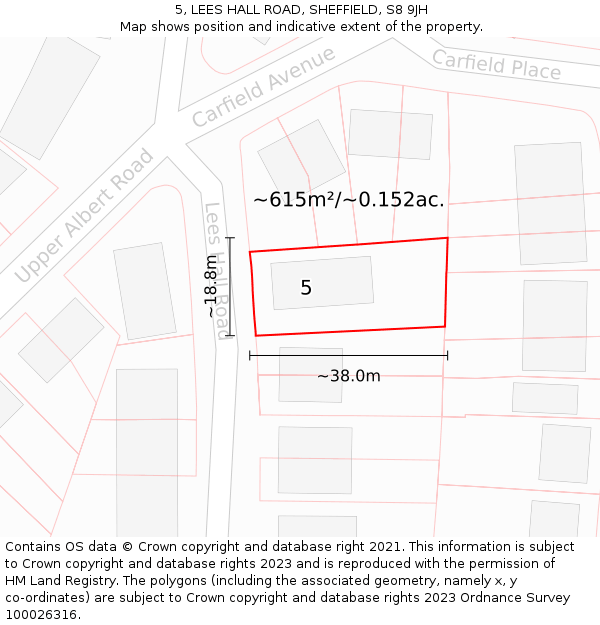 5, LEES HALL ROAD, SHEFFIELD, S8 9JH: Plot and title map