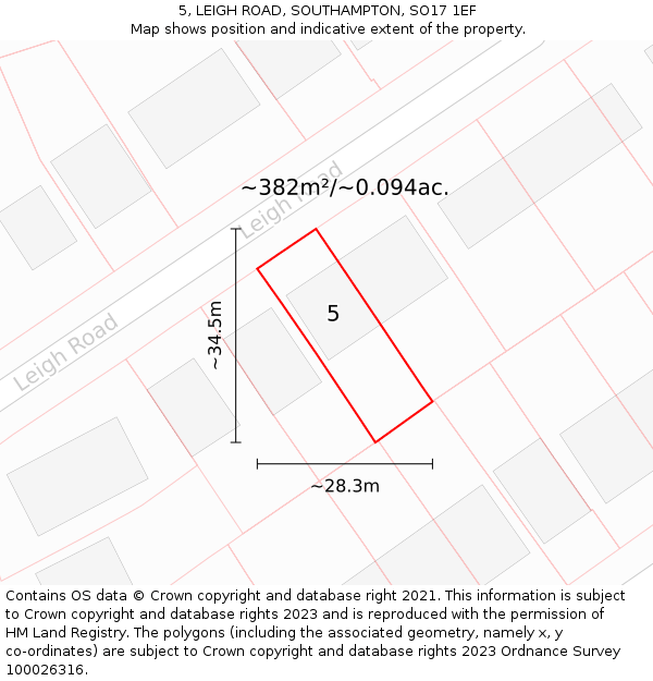 5, LEIGH ROAD, SOUTHAMPTON, SO17 1EF: Plot and title map