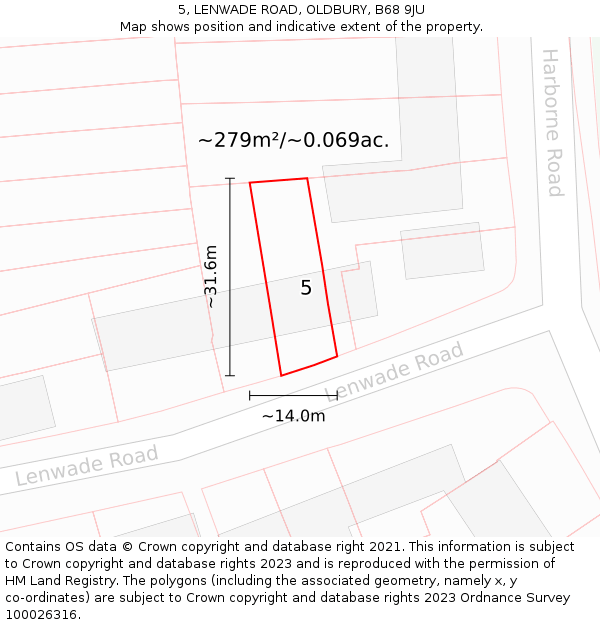 5, LENWADE ROAD, OLDBURY, B68 9JU: Plot and title map