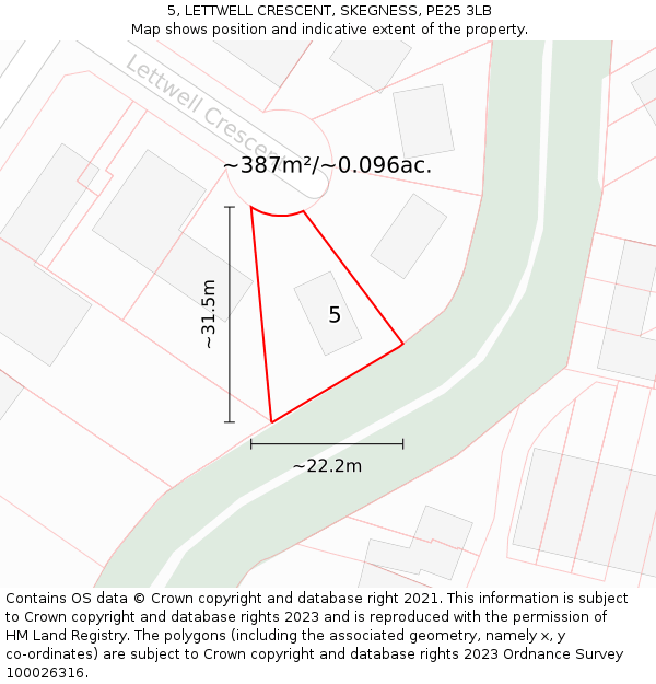 5, LETTWELL CRESCENT, SKEGNESS, PE25 3LB: Plot and title map