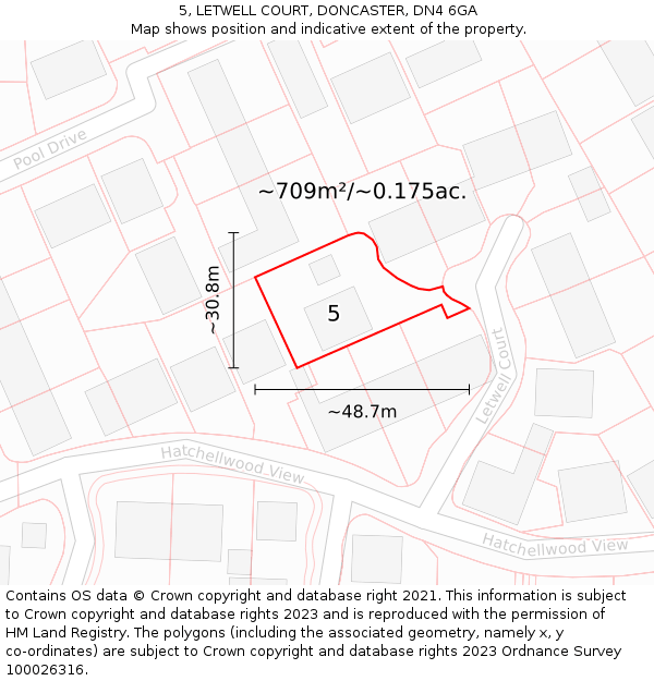 5, LETWELL COURT, DONCASTER, DN4 6GA: Plot and title map