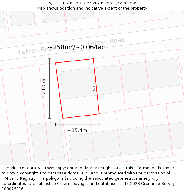 5, LETZEN ROAD, CANVEY ISLAND, SS8 9AW: Plot and title map