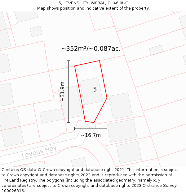 5, LEVENS HEY, WIRRAL, CH46 0UG: Plot and title map