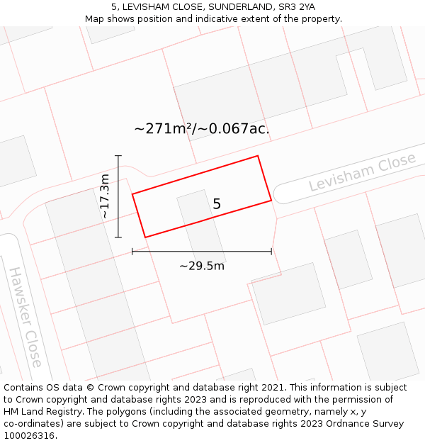 5, LEVISHAM CLOSE, SUNDERLAND, SR3 2YA: Plot and title map