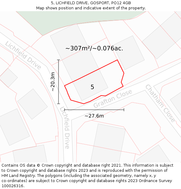 5, LICHFIELD DRIVE, GOSPORT, PO12 4GB: Plot and title map