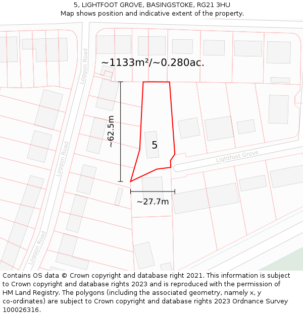 5, LIGHTFOOT GROVE, BASINGSTOKE, RG21 3HU: Plot and title map