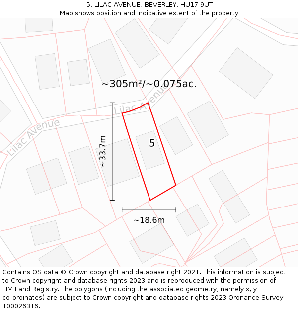 5, LILAC AVENUE, BEVERLEY, HU17 9UT: Plot and title map